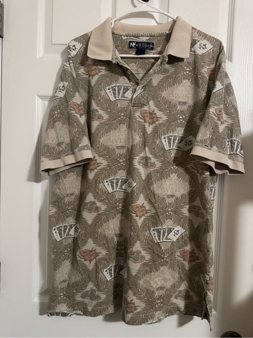 Big Dogs Men’s Beige and Tan Tropical Print Polo
